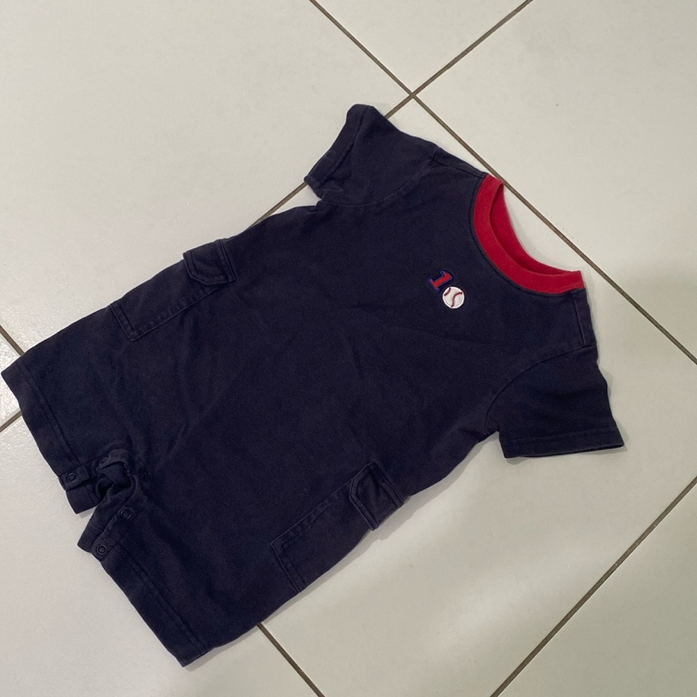 Navy Blue onesie shorts outfit by Gymboree.